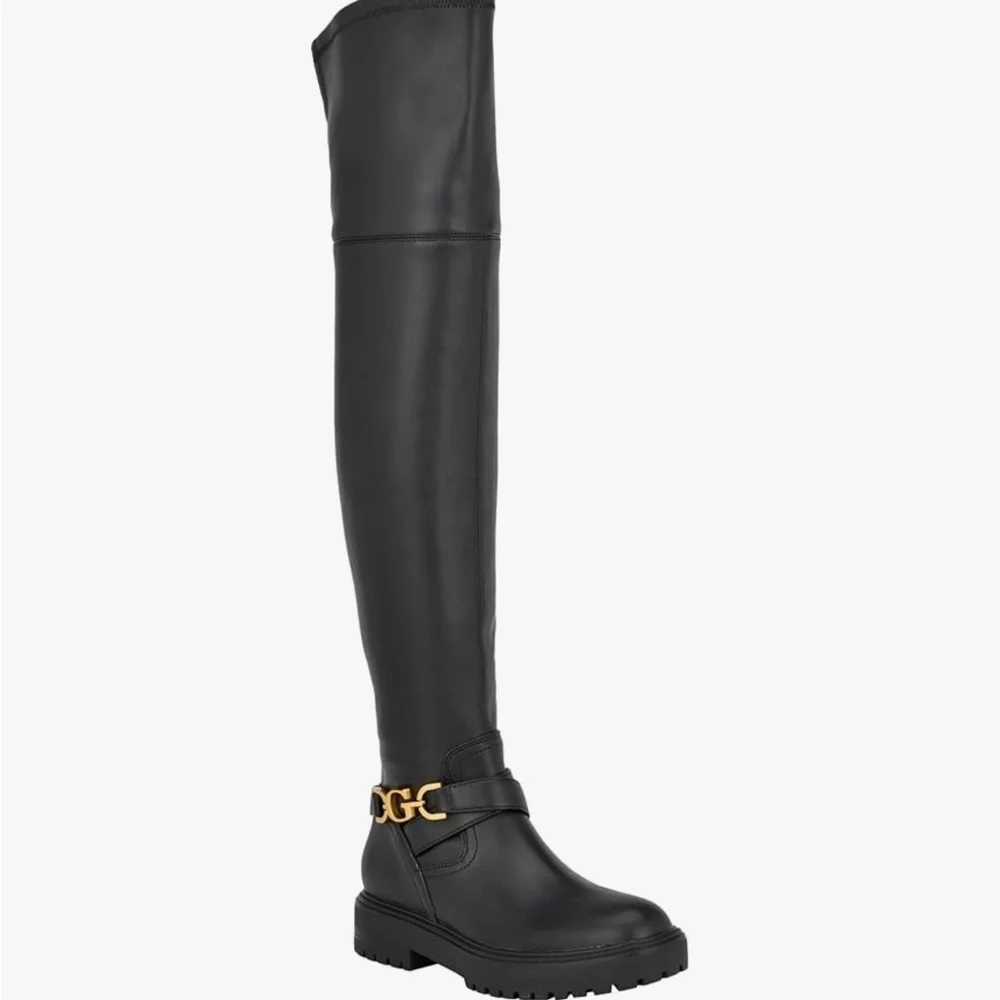Guess Jellio Black Over-the-Knee Boots with Gold Accent